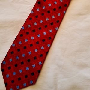 J.W. Nordstrom classic silk red tie w blue accents ... 58 in long, 3.75 in wide.